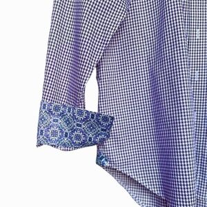 Robert Graham Purple Houndstooth Print‎ Button Front Shirt Sz M